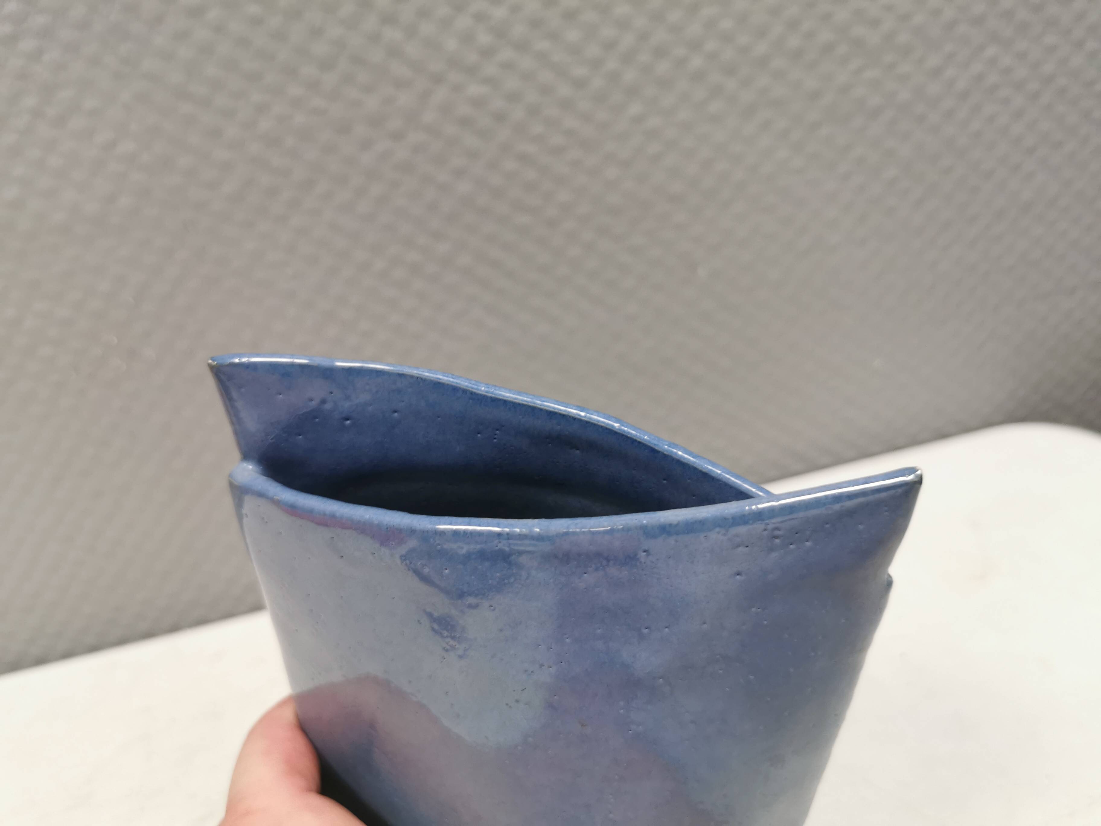 Handmade earthenware vase, with a beautiful light blue glaze. Denmark 1980s