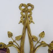 Pair of bronze wall sconces decorated with 2-armed knots with purple tulips Signed DP. 1940s