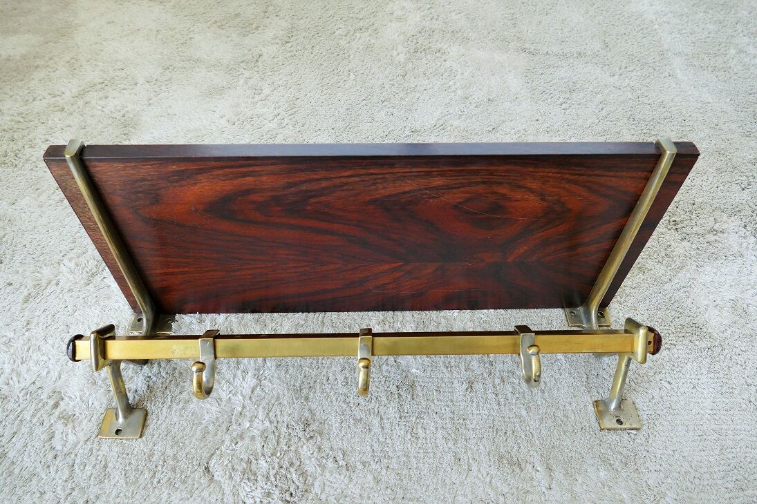 Brass and rosewood cloakroom coat rack