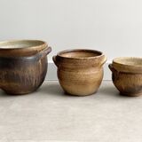 Set of 3 mid century brown ceramic planters
