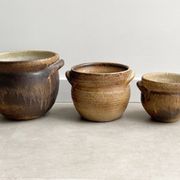 Set of 3 mid century brown ceramic planters