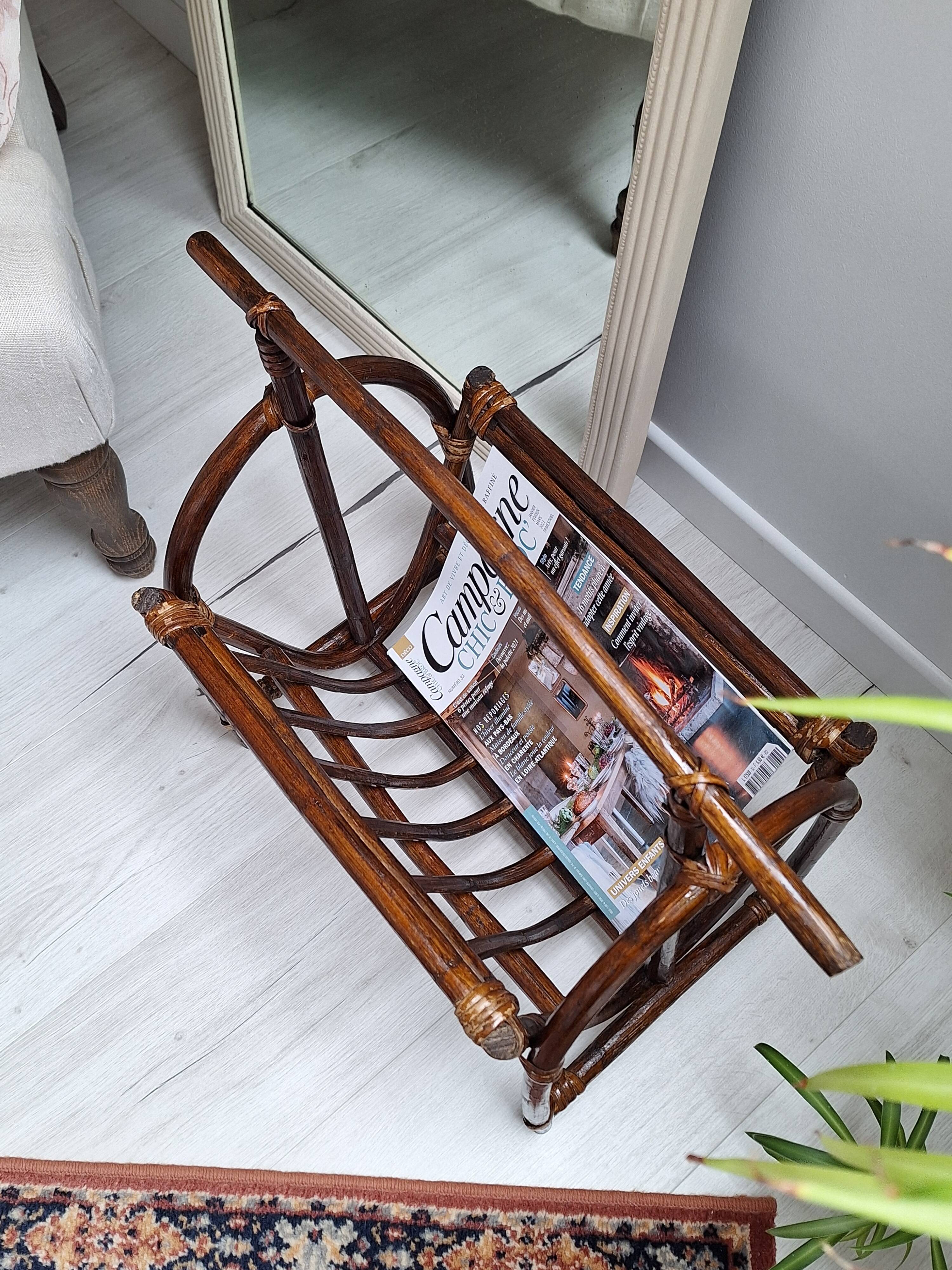1970s rattan magazine rack