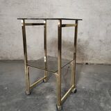 Side Table 1970s smoked glass/gold/wheels