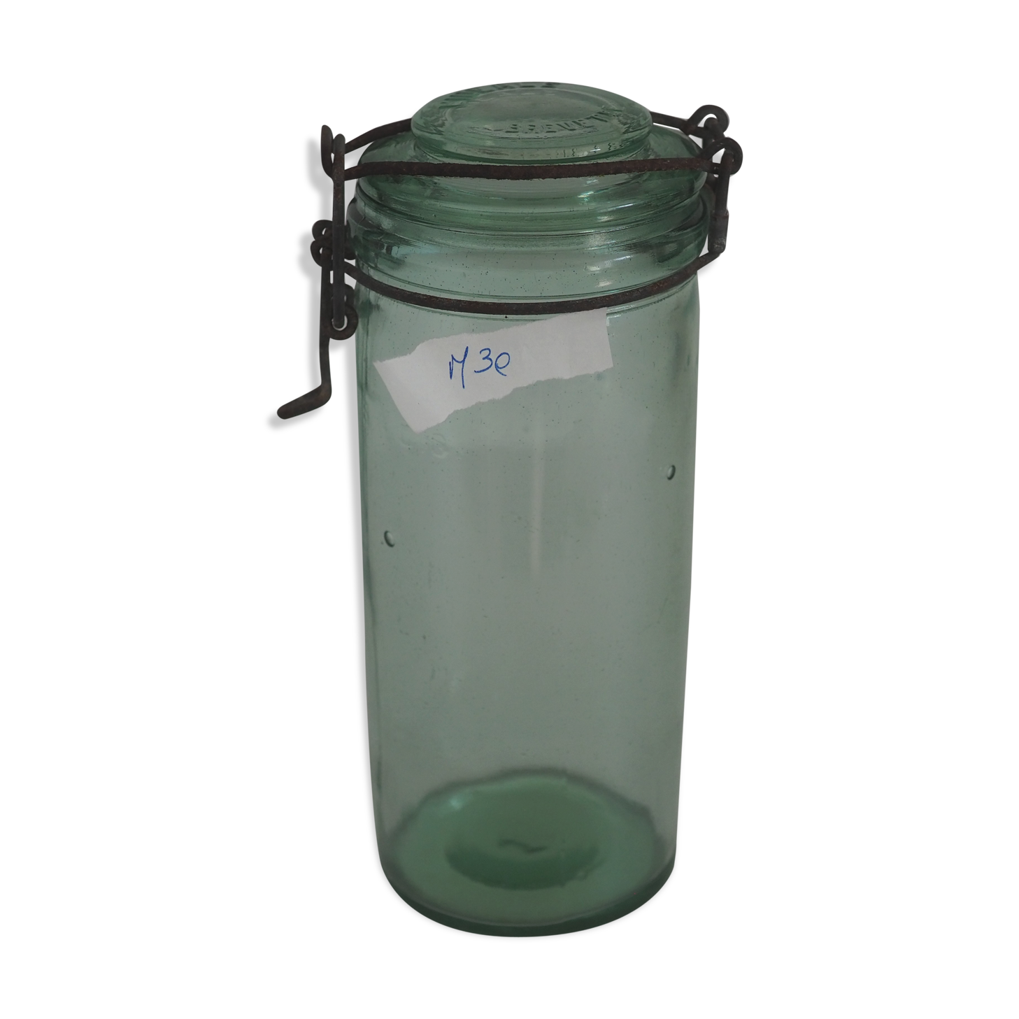 Green "ideale" glass canning jar