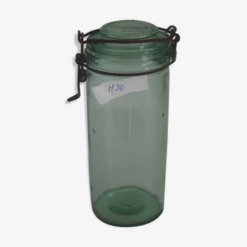 Green "ideale" glass canning jar