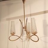 Chandelier suspension vintage tulips molded glass golden support