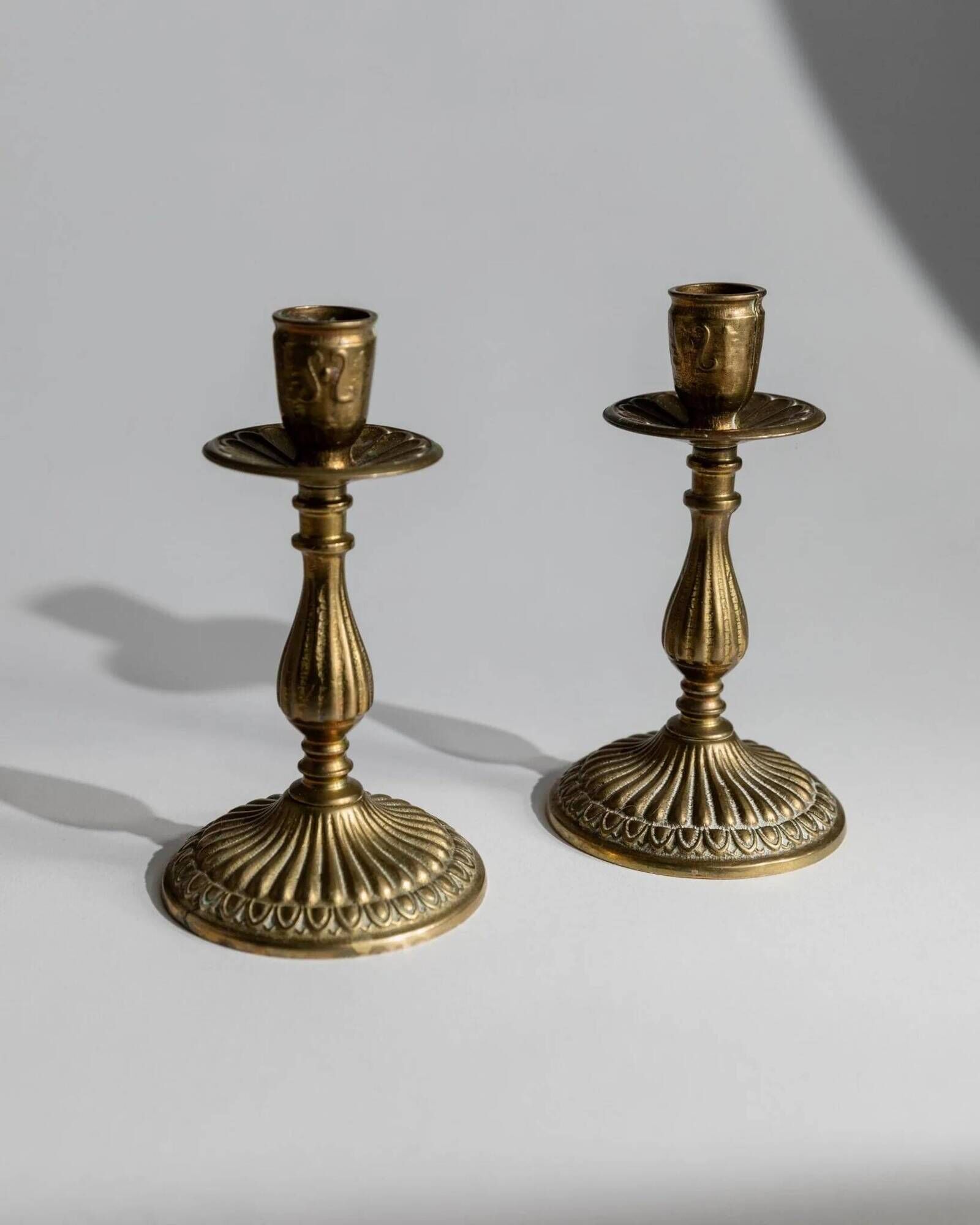 Vintage 1930s Solid Brass Candleholders Set of 2, Warm Golden-Brass, Italian Classic Table Decor
