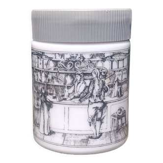 Antique pot in white opaline decorated with apothecary scene