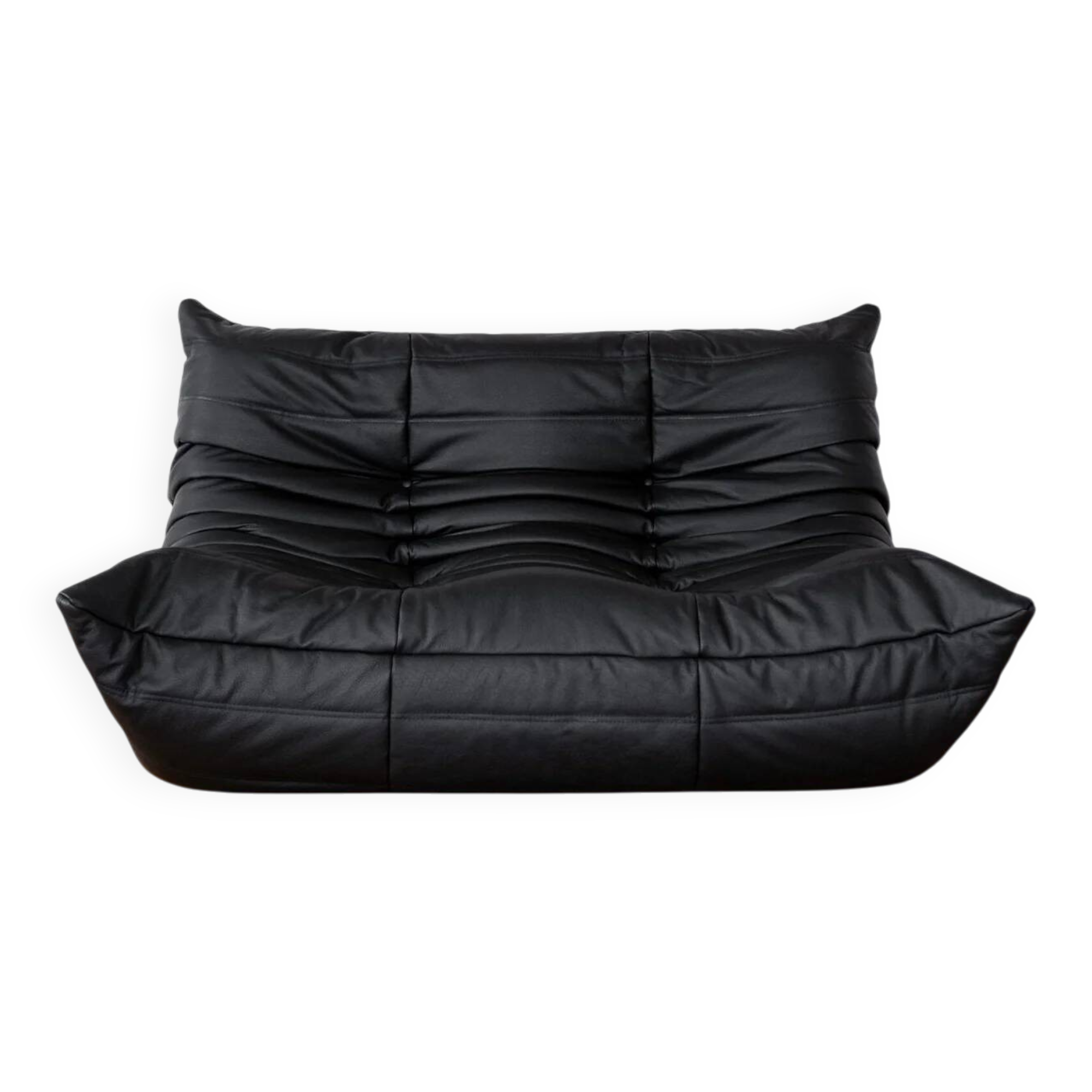 Black leather 2-seater Togo sofa by Michel Ducaroy