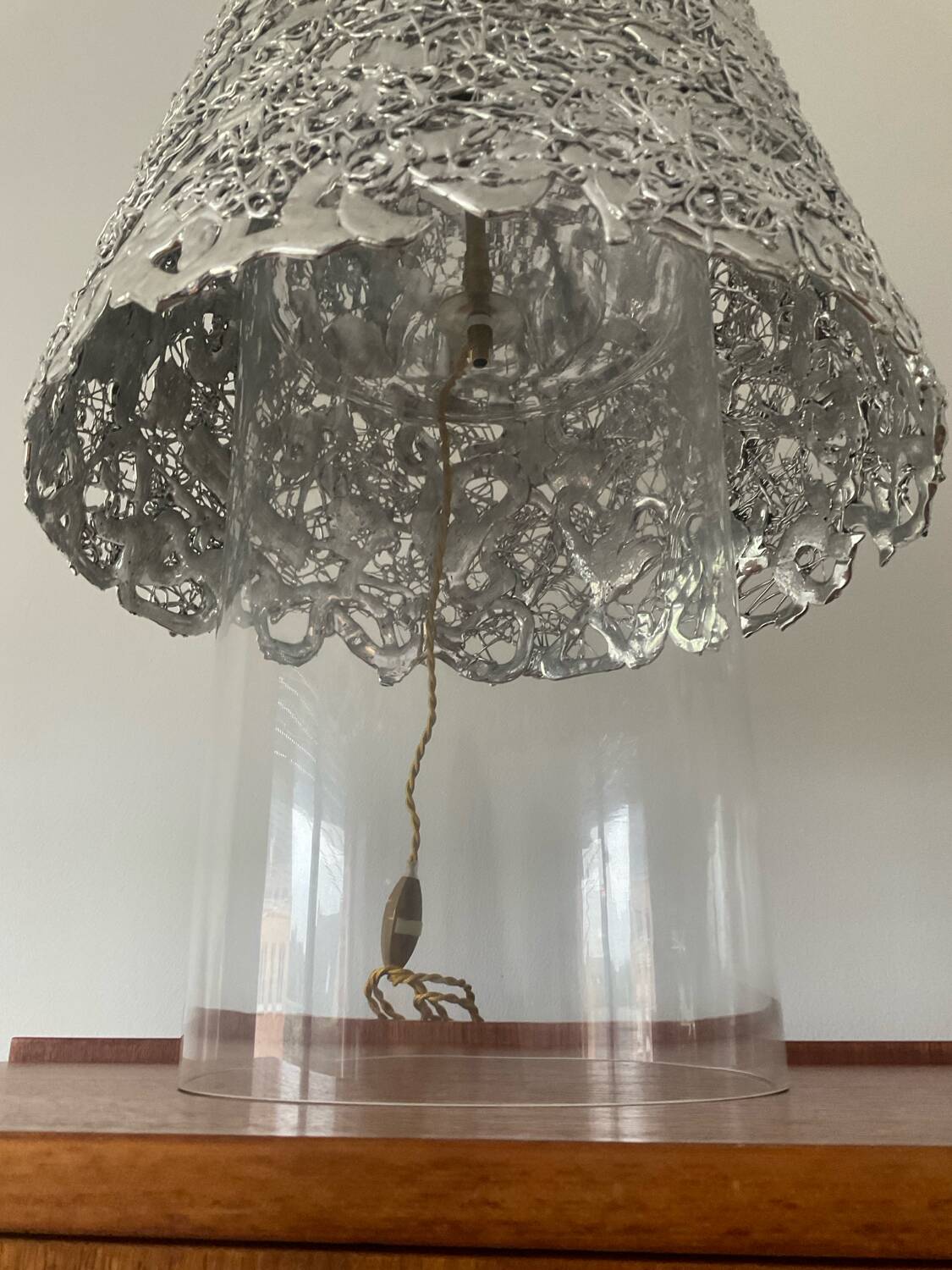 Vintage glass and aluminum lamp from the 70s