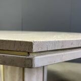 Table à manger octogonale italienne en travertin et laiton des années 1970