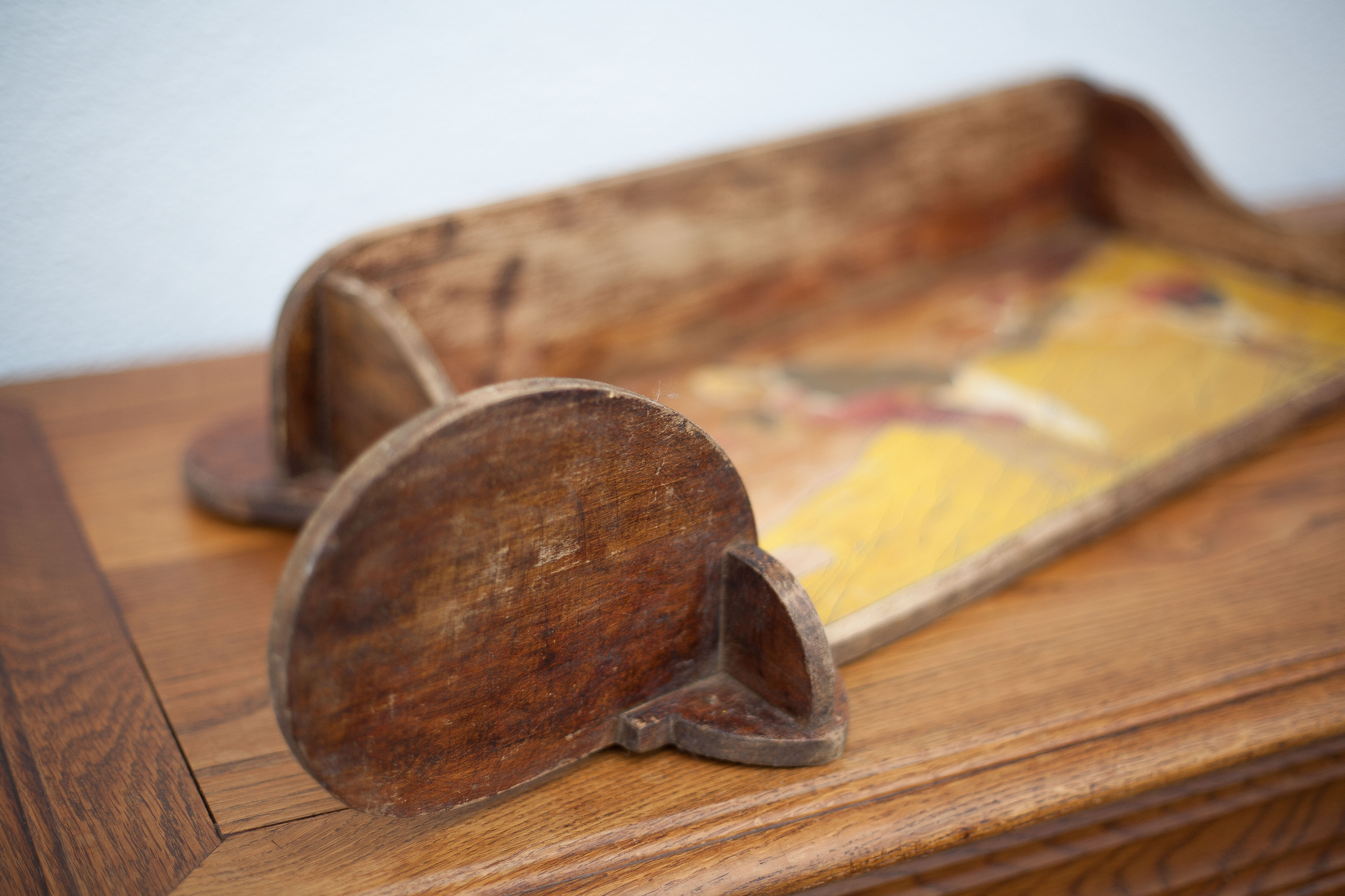 Art nouveau wood shelf, wall shelf with asian scene, antique shelf, interior decoration