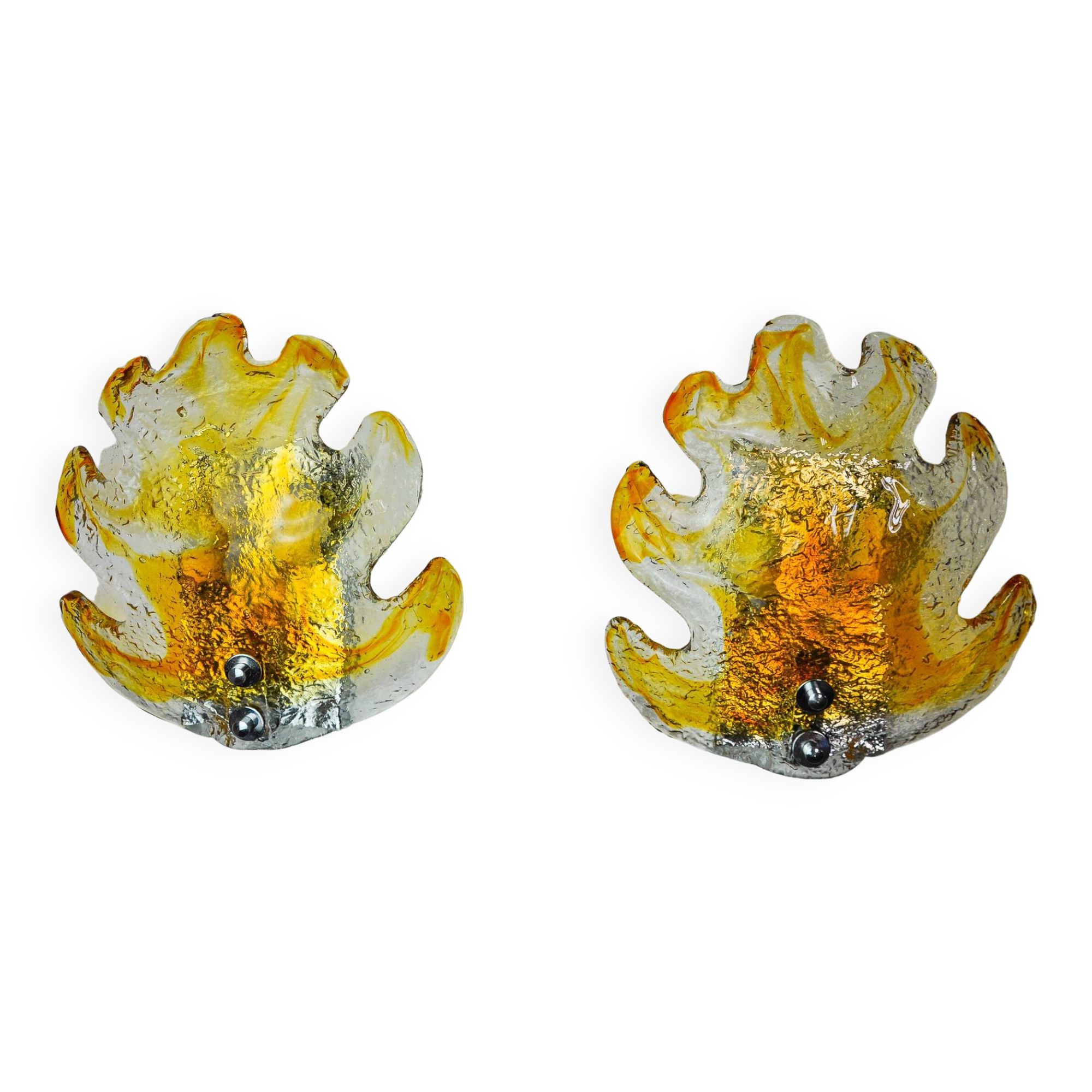 Pair of "leaf" wall lights by Murano Mazzega in orange frosted glass Italy 1970