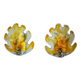 Pair of "leaf" wall lights by Murano Mazzega in orange frosted glass Italy 1970