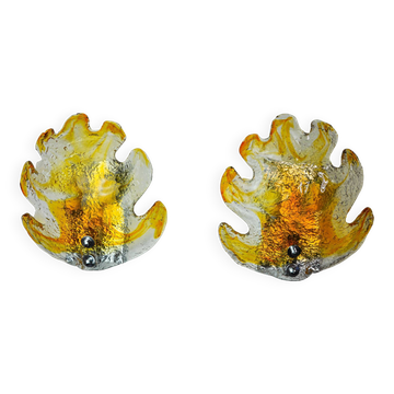 Pair of "leaf" wall lights by Murano Mazzega in orange frosted glass Italy 1970