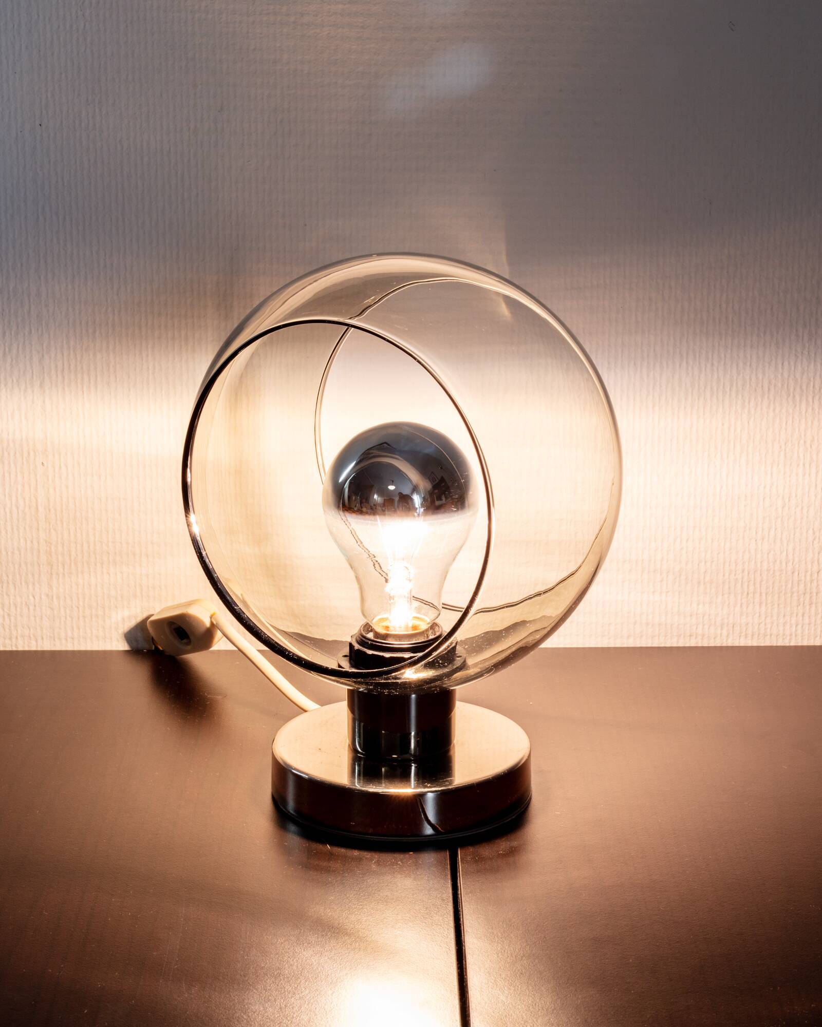 Space Age chrome and smoked glass lamp 70's