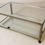 Table basse en laiton, verre et miroir 1970