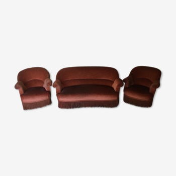 Lot of 2 armchair toads and 1 rust-coloured sofa