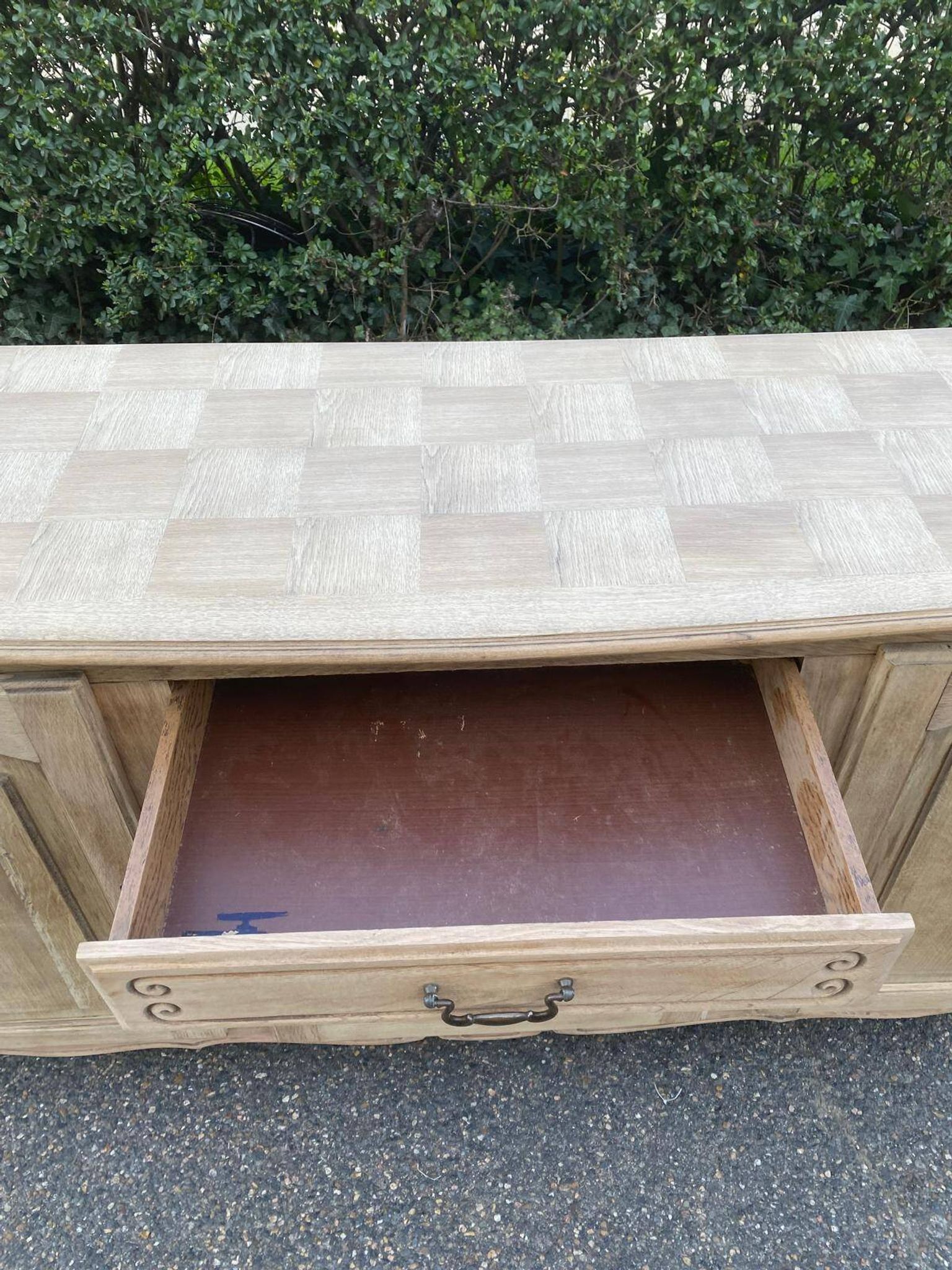 Louis XV sideboard renovated in raw oak and marquetry 3 doors 180cm