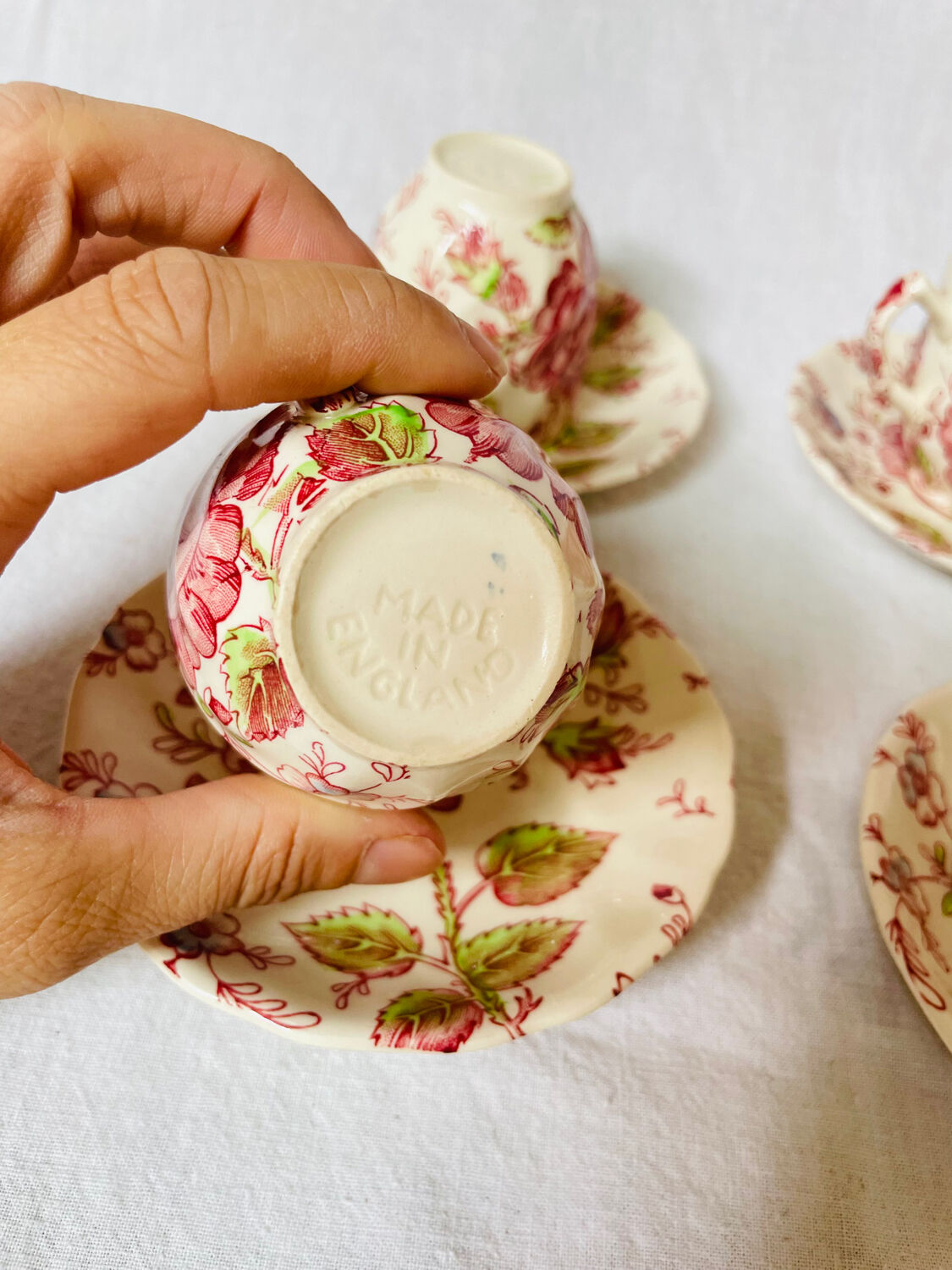 English chintz pink and caffé tea set johnson brothers