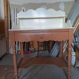Meuble de salle de bain en bois patine blanche et marron