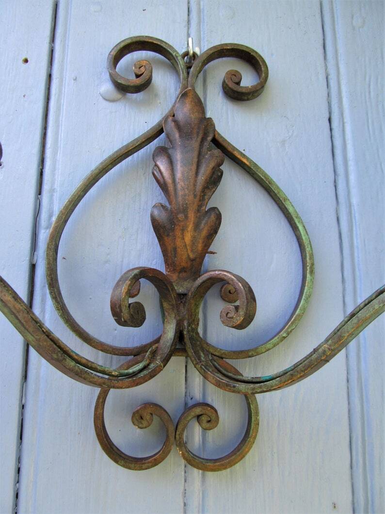 Art Deco Wrought Iron Wall Sconces: French Tole Twin Arm Lights