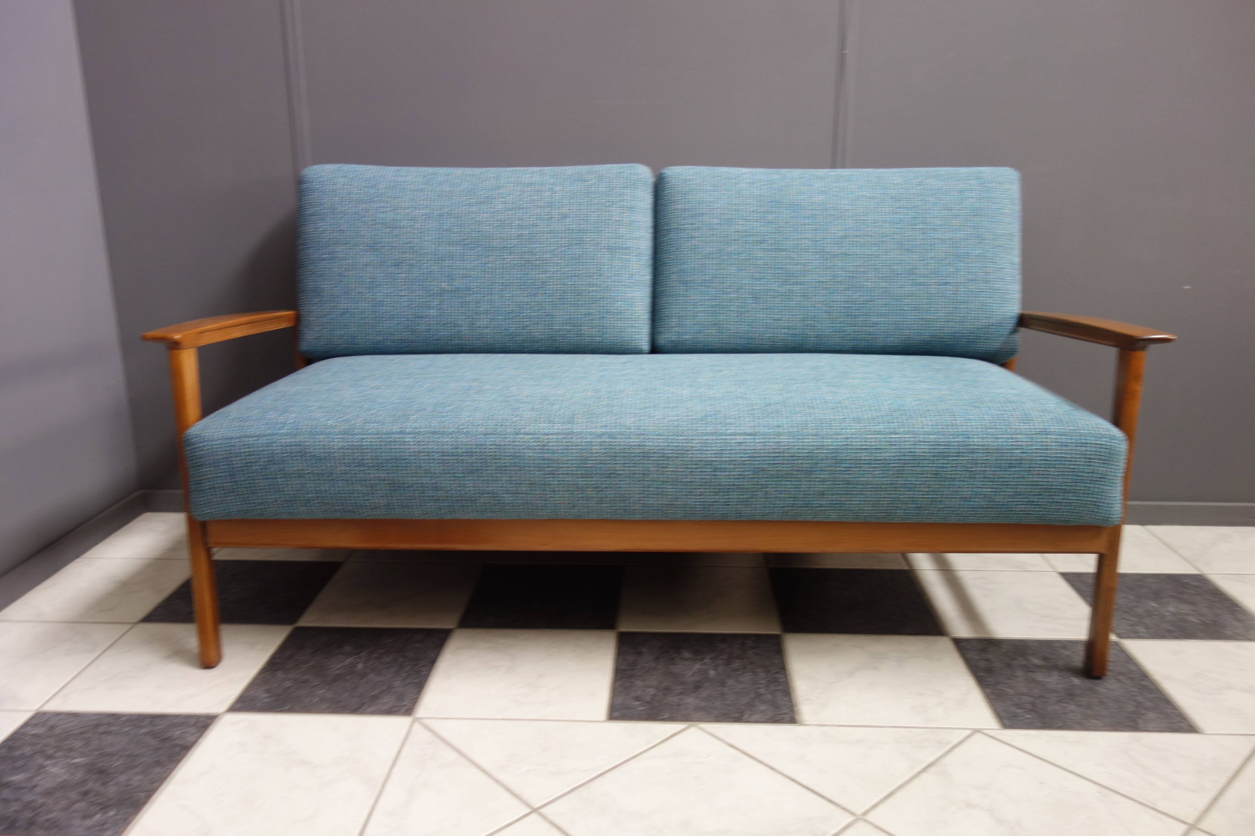 Blue fabric daybed wood frame 1960s