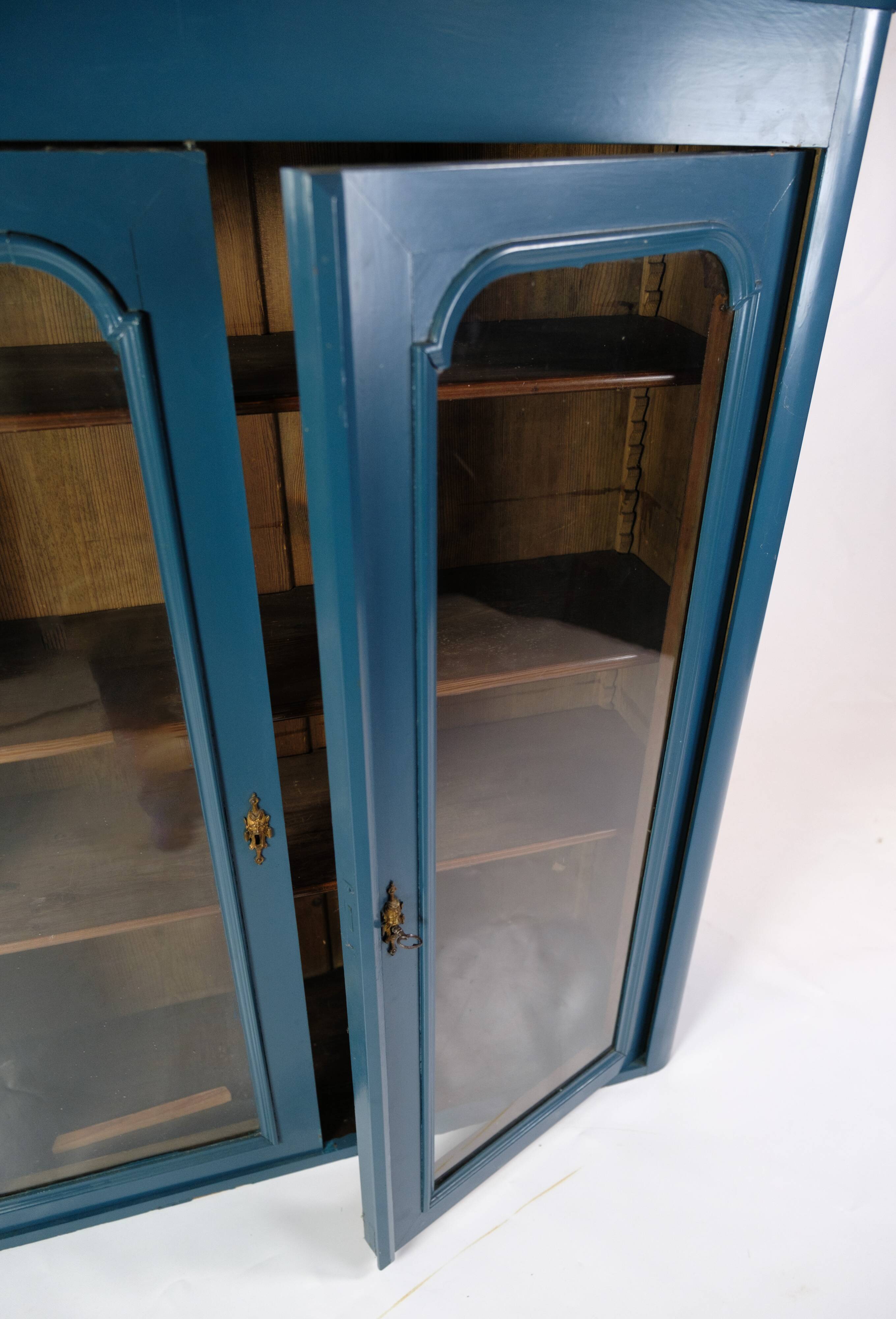 Antique Display Cabinet Painted Blue From 1920s