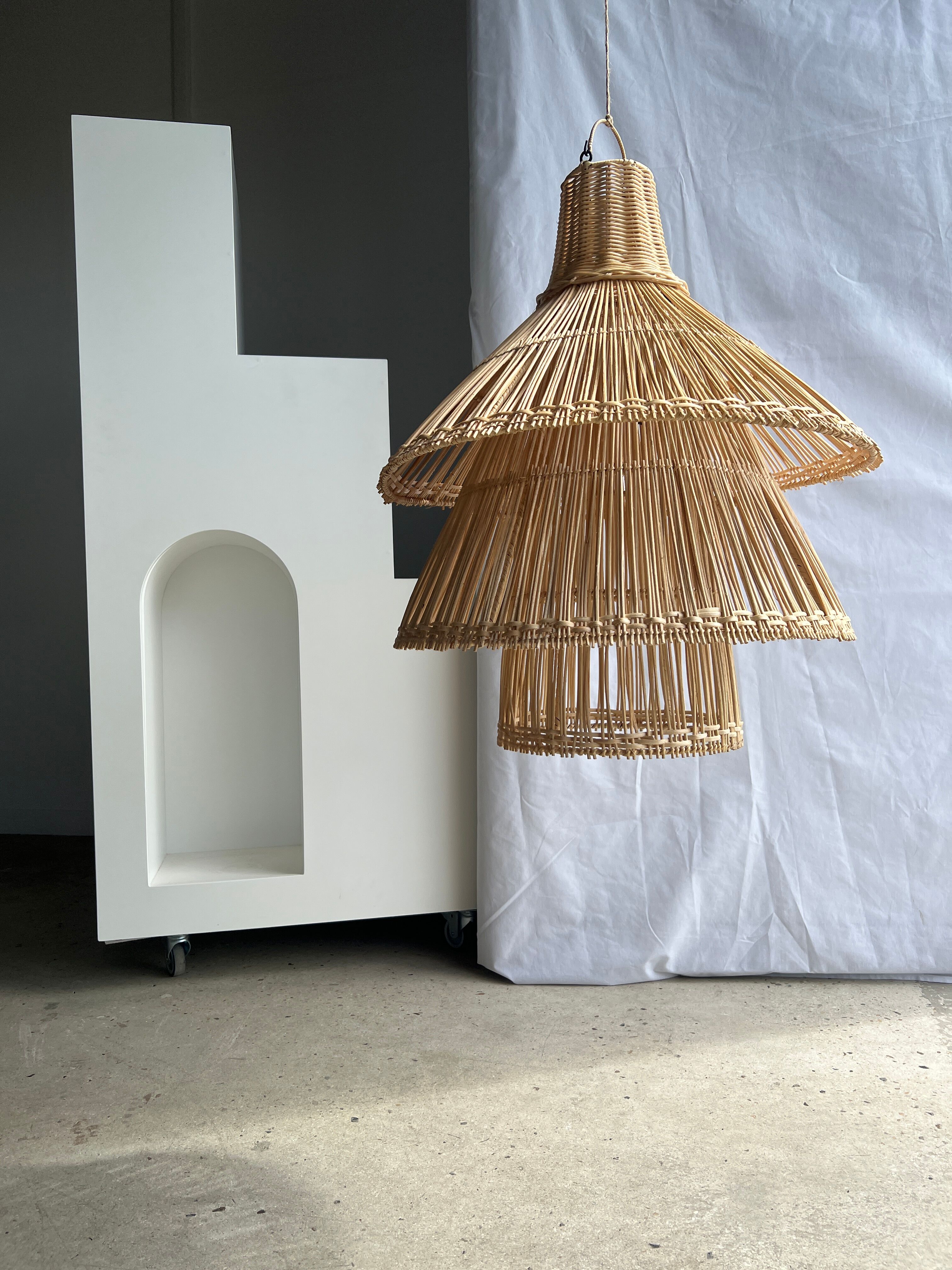 Rattan pendant lamp or light in the shape of an Asian lantern