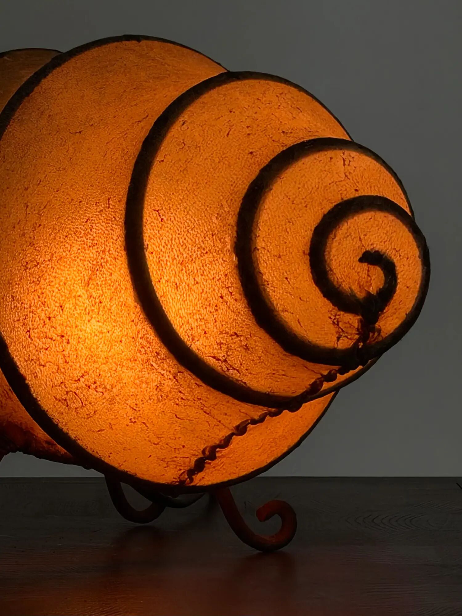 Vintage rawhide swirl table lamp with organic design