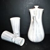 Cafetière et 2 tasses modernistes en céramique de Niderviller, 1960