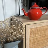 Vintage red enamelled sheet metal teapot