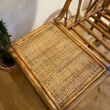 Vintage bamboo and rattan telephone bench