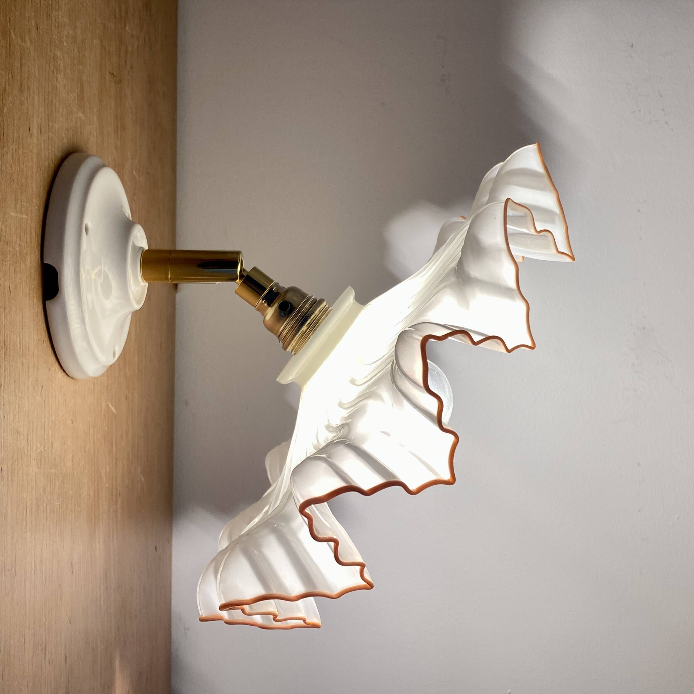 Vintage lampshade wall light in white opaline