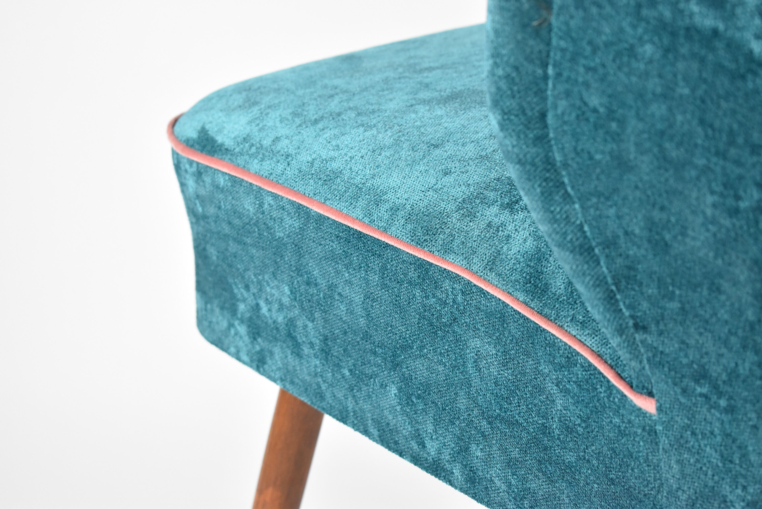 Cocktail vintage armchair, 60s, turquoise with pink edge, restored