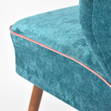 Cocktail vintage armchair, 60s, turquoise with pink edge, restored