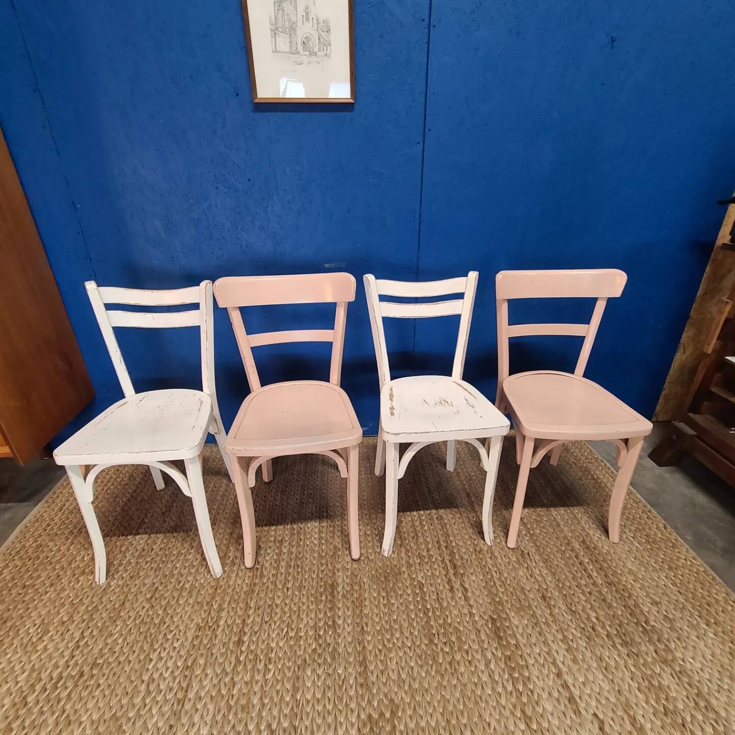 Série de 4 chaises bistrot vintage patinées