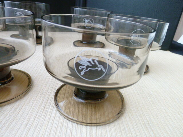 Set of 6 cuts in smoked glass vintage 70s