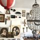 Golden bronze hot air balloon chandelier with glass pendants, mid-20th century.
