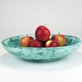 Eva Ruffoni Grand Bol Art Fruitier en Céramique Turquoise, 15 pouces de diamètre, Italie, années 1980