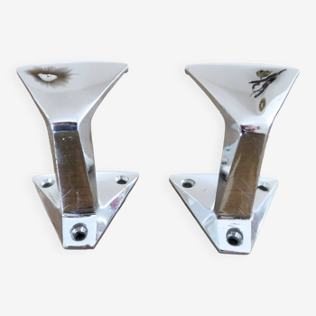 Pair of chrome-plated brass wall hooks "la samaritaine" 50s 60s