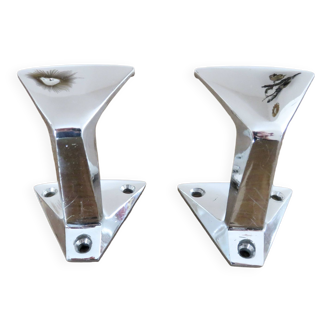 Pair of chrome-plated brass wall hooks "la samaritaine" 50s 60s