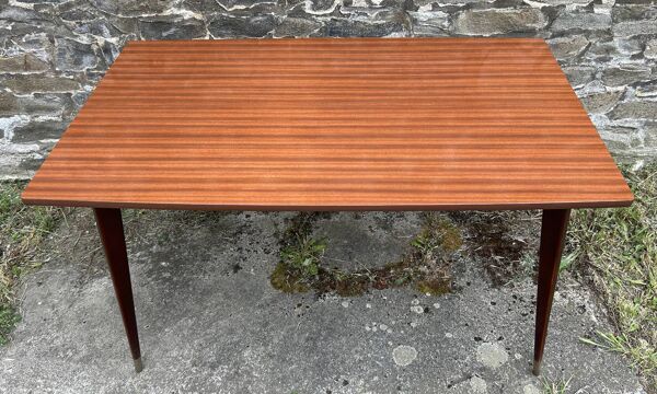 Table pieds effilés compas bois vernis extensible vintage années 50