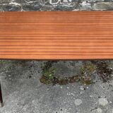 Table with tapered compass legs, extendable varnished wood, vintage 1950s