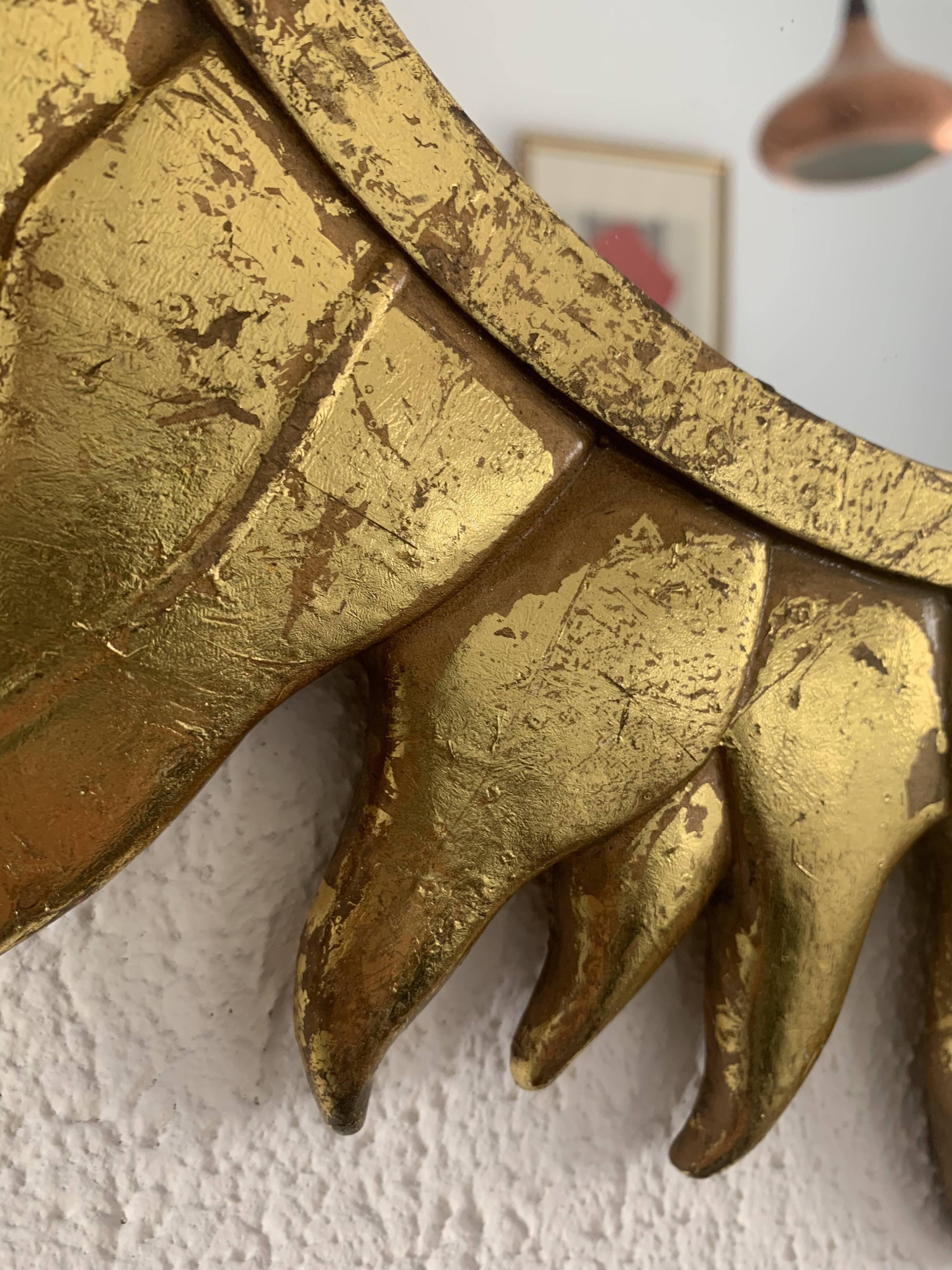 Vintage 1960s sunburst gold resin witch mirror - 49 cm