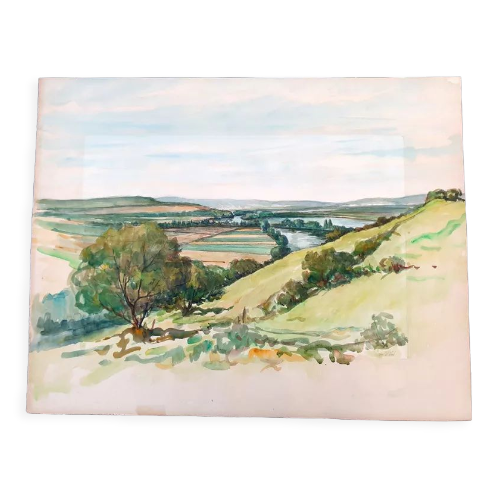André Duculty (1912-1990) Watercolor on paper "Heudebouville (Normandy)" Signed lower right