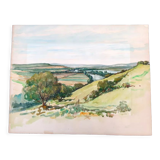 André Duculty (1912-1990) Watercolor on paper "Heudebouville (Normandy)" Signed lower right