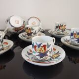 Set of 6 porcelain cups, 6 saucers, teapot and milk jug
