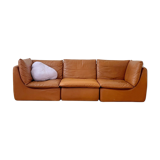 Canapé modulable des années 70 en cuir fauve