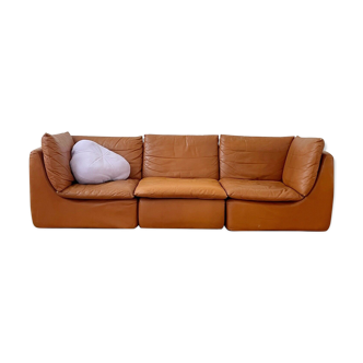 Canapé modulable des années 70 en cuir fauve